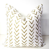 White and Athena Gold Farmhouse Pillow Cover