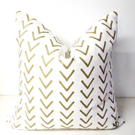 White and Athena Gold Farmhouse Pillow Cover