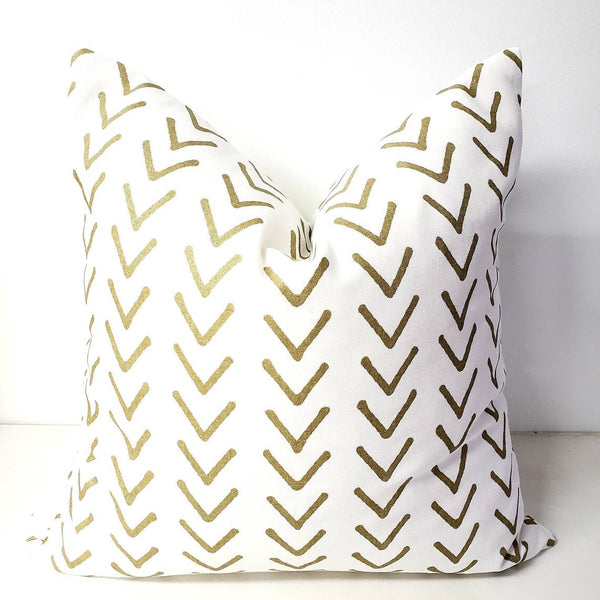 White and Athena Gold Farmhouse Pillow Cover