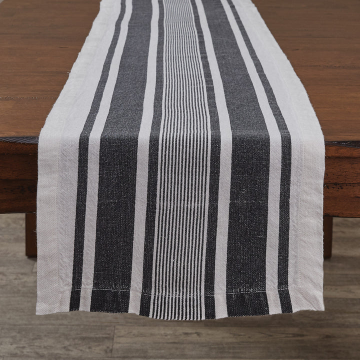 black and white stripped table runner