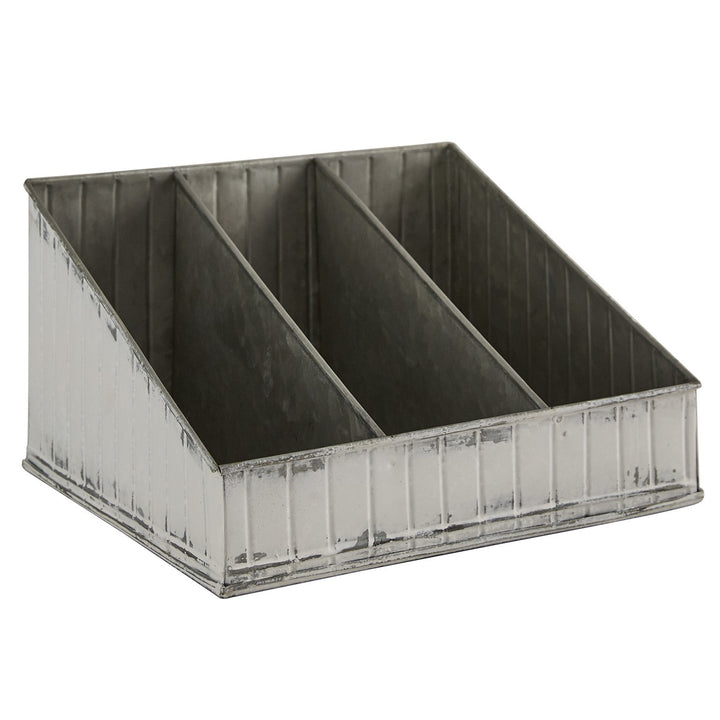 Distressed white industrial fluted organizer