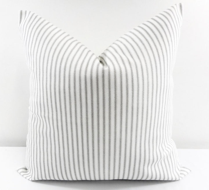 French Gray Farmhouse Ticking Stripe Pillow Cover