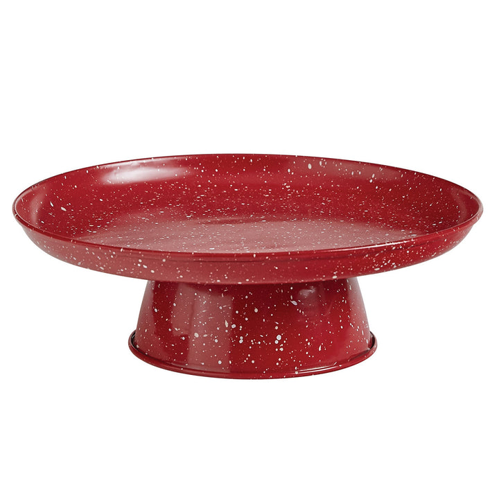 Red Granite Enamelware Cake Pedestal Serving Plate 