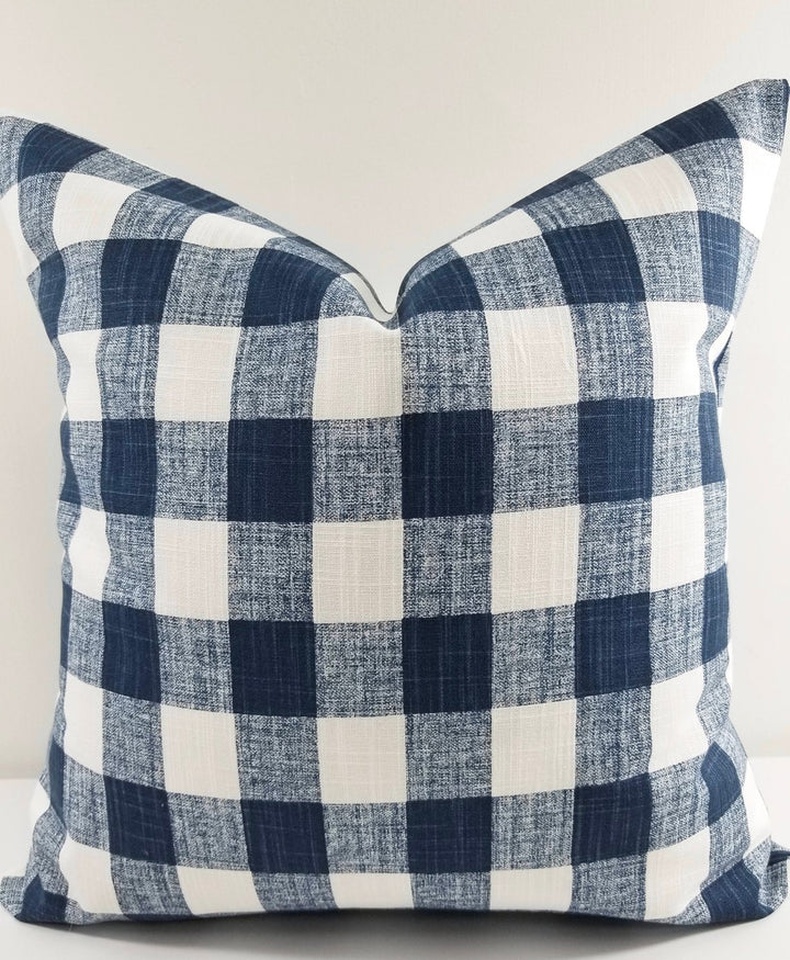 Italian Denim Blue & White Buffalo Plaid Print Farmhouse Pillow Cover