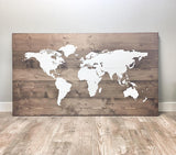 Large Rustic Wood World Map