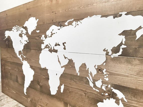 Large Wooden World Map, Solid Oak, 100x200 Cm, Boarders, Handmade, Wall  Decor, Rustic Wall Art 