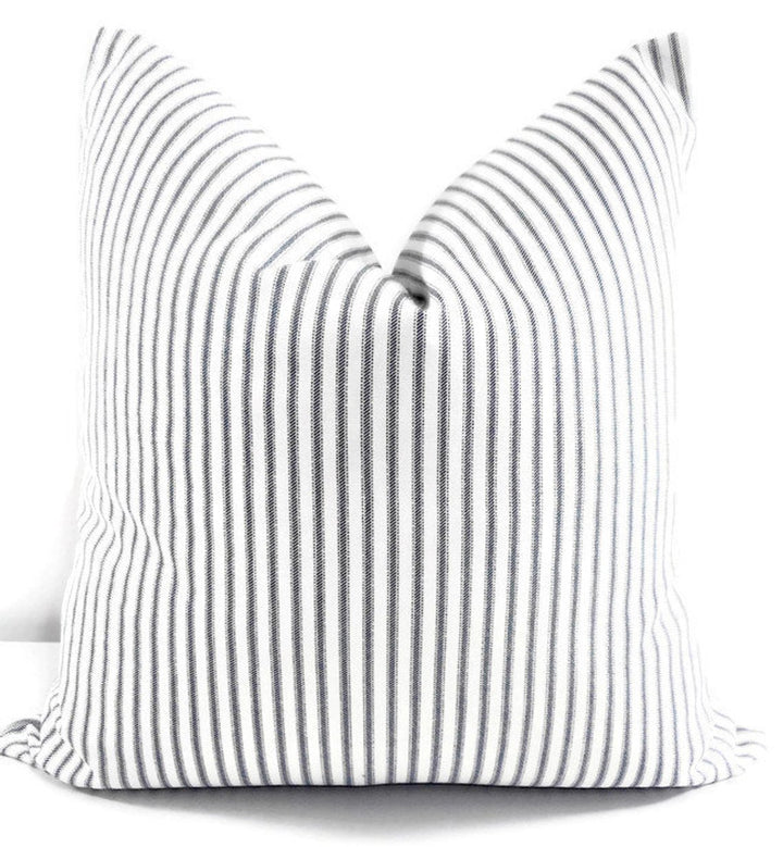 Navy Farmhouse Ticking Stripe Pillow Cover