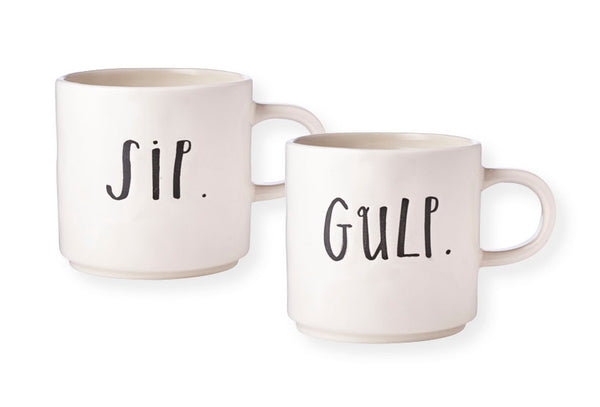 Rae Dunn Stem Print Sip & Gulp Mugs, Set of 2