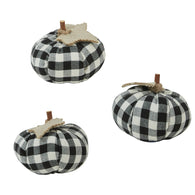 SMALL BLACK AND CREAM CHECK PUMPKINS SET farmhouse