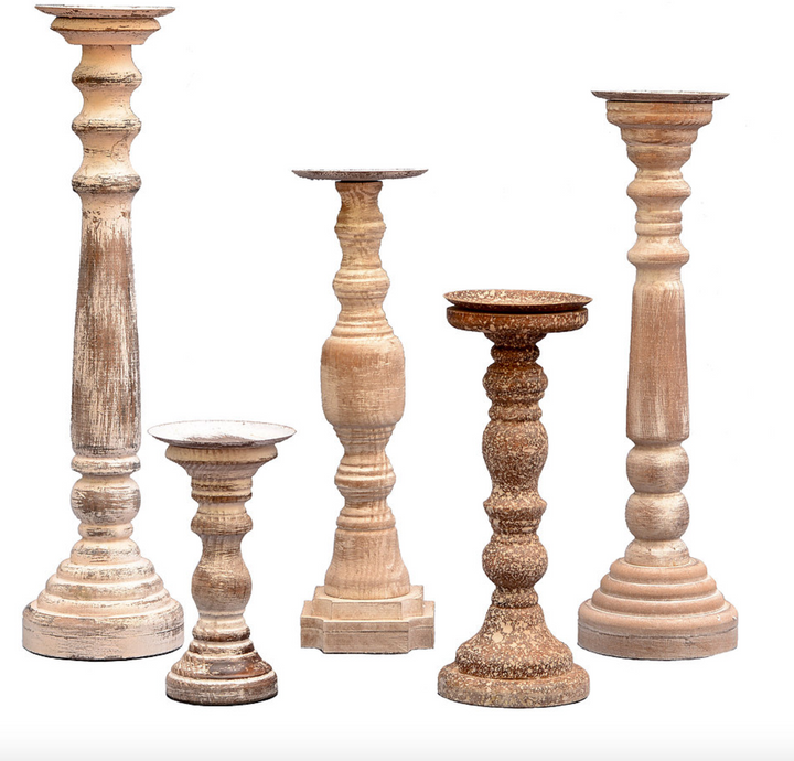 Set of 5 Sheffield Distressed Wood Candle Holders