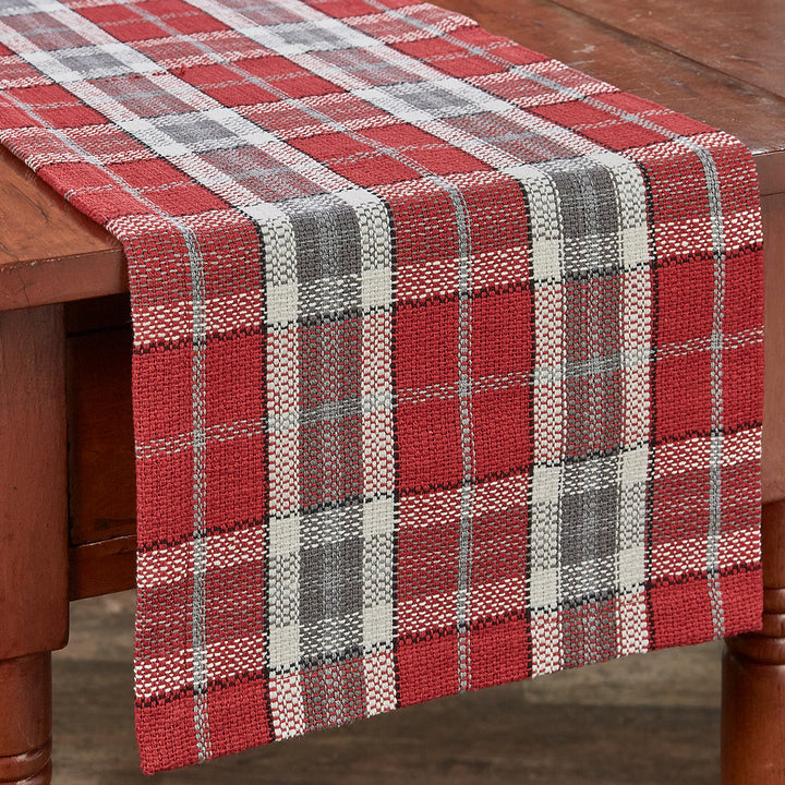 traditional red plaid table runner for the holidays