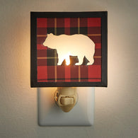 cabin red and black plaid bear night light 