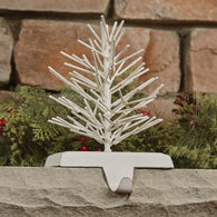 Festive Weighty White Metal Tree Stocking Hanger for Mantel
