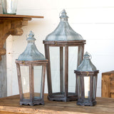 Wood & Galvanized Metal Lanterns, Set of 3