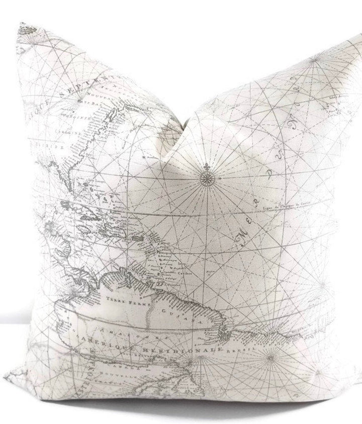 Farmhouse World Map Beige & Grey Pillow Cover