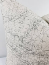 World Map Beige & Grey Pillow Cover Farmhouse Pillows
