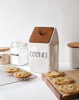 RAE DUNN CLAY - STEM PRINT COOKIES CANISTER, WOOD LID