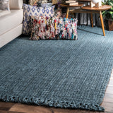 Hand Woven Chunky Loop Jute Rug, Farmhouse decor, natural fibers, blue, area rug, floor covering