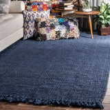 Hand Woven Chunky Loop Jute Rug, Farmhouse decor, natural fibers, navy blue, area rug, floor covering