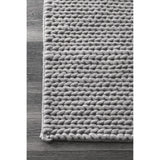Hand Woven Chunky Woolen Cable Rug Light Grey Braided Floor Covering Farmhouse Decor