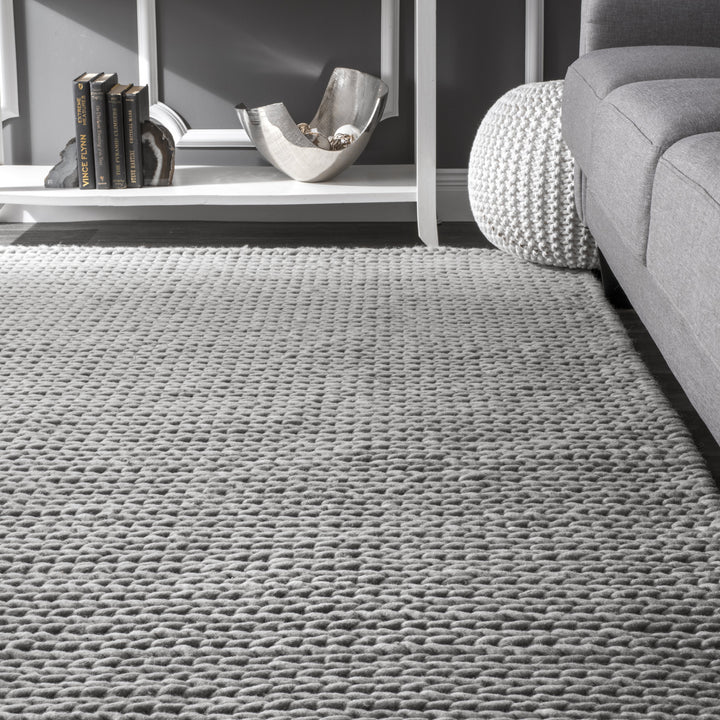 Hand Woven Chunky Woolen Cable Rug Modern Rustic Home Hand Woven Chunky Woolen Cable Rug Modern Rustic Home