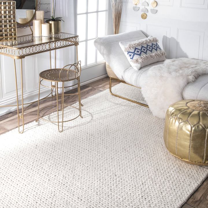Hand Woven Chunky Woolen Cable Rug Modern Rustic Home Hand Woven Chunky Woolen Cable Rug Modern Rustic Home