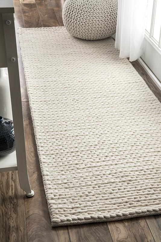 Custom Made Cable Knit Hand Woven Braided Wool Rug- Light Grey by Hammers  And Heels