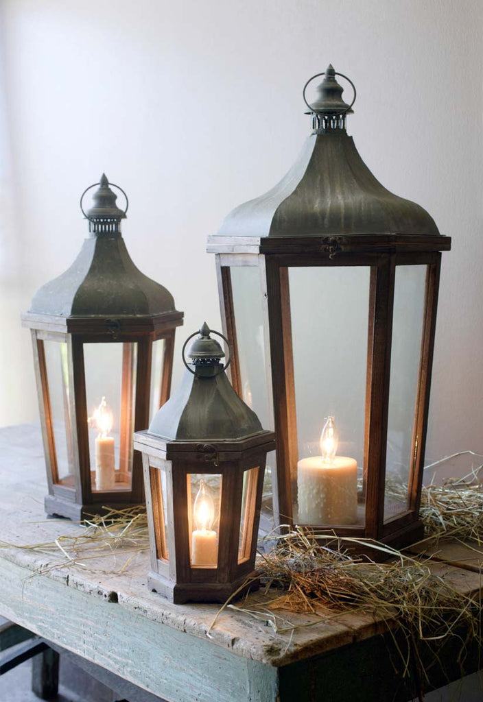 Wood & Galvanized Metal Lanterns, Set of 3 – Modern Rustic Home