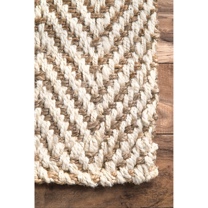 ivory and natural chevron woven jute rug