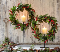 Pine and Holly Wreath on Candle Stand